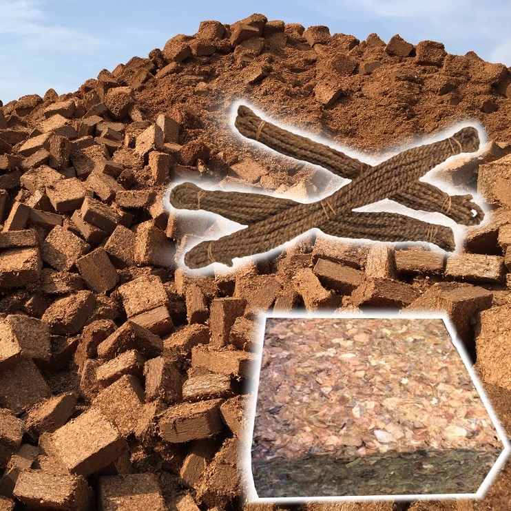 Coconut coir blocks, husk chip blocks and coir twine